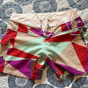 Billabong Women's Multicolor Geometric Boardshorts - Mint, Red & Purple